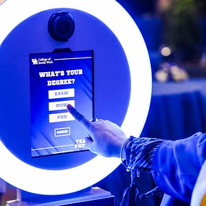 A guest selecting their degree to dynamically display on their custom trading card